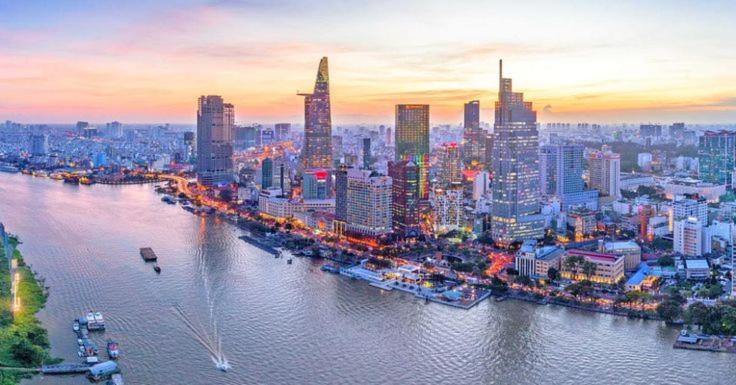 Udsigt til Ho Chi Minh City eller udsigt til byen taget fra hotellet