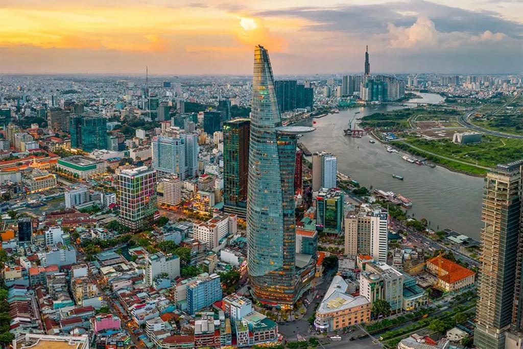 Udsigt til Ho Chi Minh City eller udsigt til byen taget fra hotellet