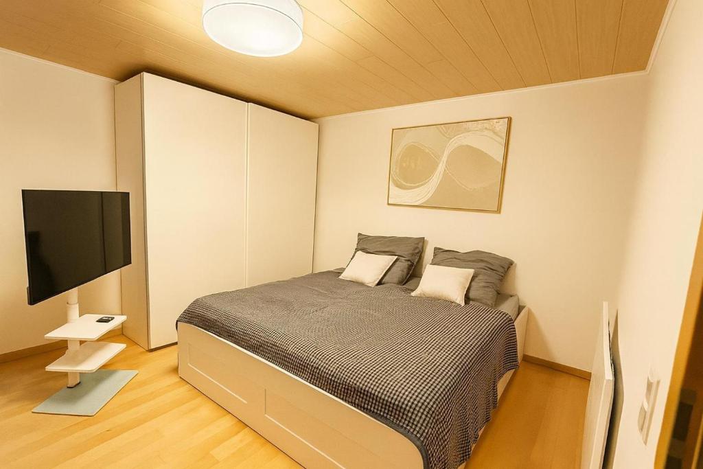 ein Schlafzimmer mit einem Bett und einem Flachbildfernseher in der Unterkunft Gemütliches Wohnen in St Leon Rot in Sankt Leon-Rot