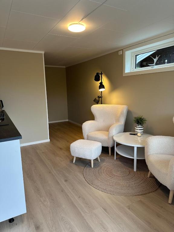 Χώρος καθιστικού στο Modern studio apartment with wood-fired sauna