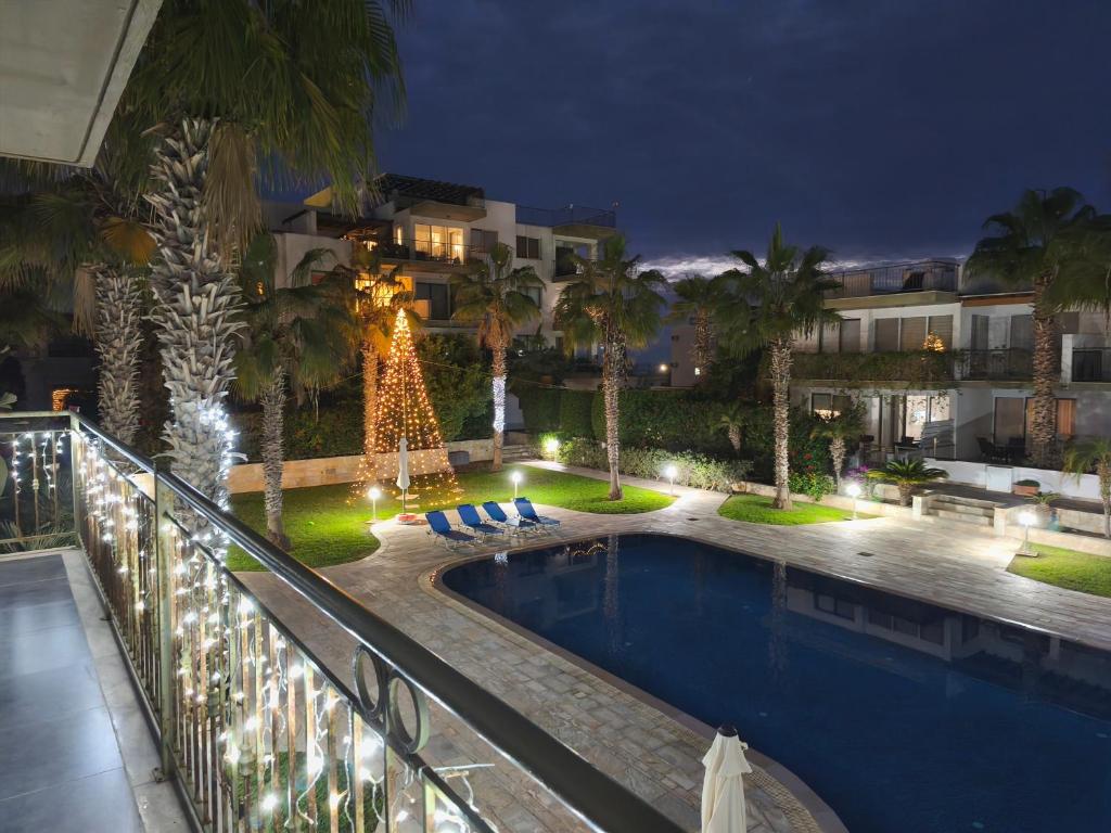 ein Resort mit Weihnachtsbaum und Swimmingpool in der Unterkunft Danaos Nava in Paphos City