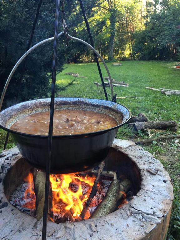 garnek zupy siedzący na ogniu w obiekcie Hétmérföldes Vendégház w mieście Szaknyér