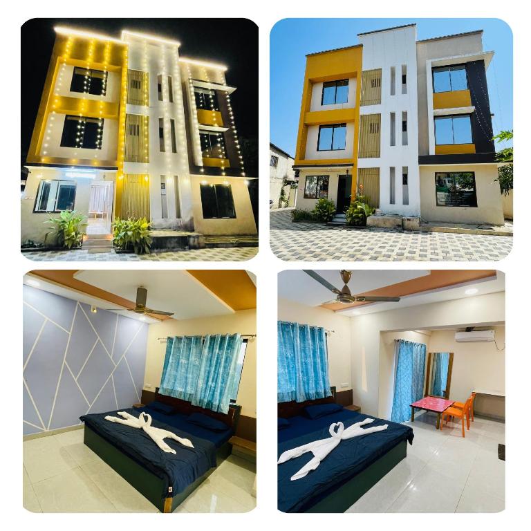 a collage of four pictures of a hotel room at Devka House HomeStay in Daman