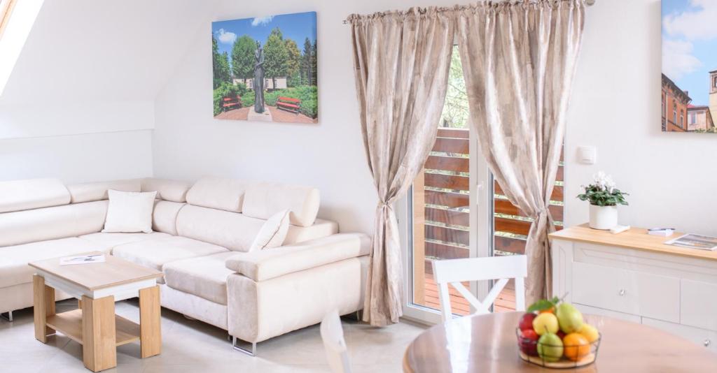 APARTAMENTY z GÓRSKIM KLIMATEM في دوشنيكي زدروي: غرفة معيشة مع أريكة وطاولة
