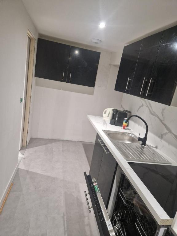 una cocina con fregadero y encimera en Logement neuf 6 personnes ancienne ferme, en Censeau