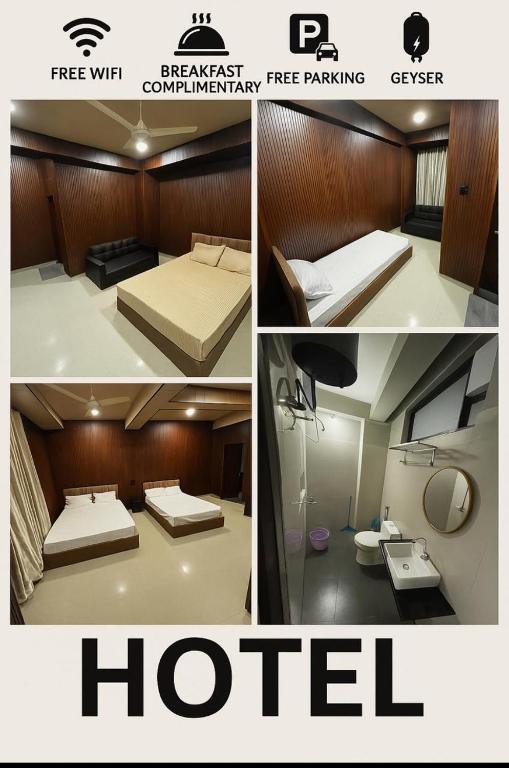 a collage of three pictures of a hotel room at K V URA Kohima in Kohīma