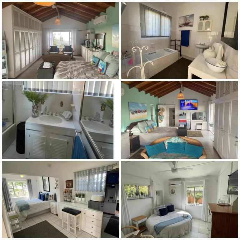 a collage of four pictures of a bedroom at PrivateHolidayHome in Margate