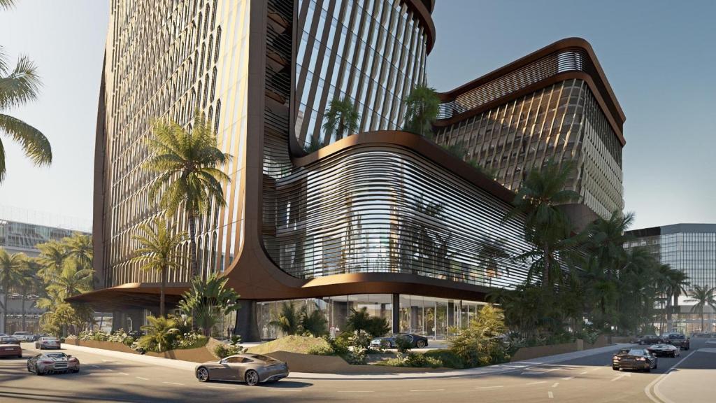 a rendering of a building with cars in front of it at Mandarin Oriental Downtown, Dubai in Dubai