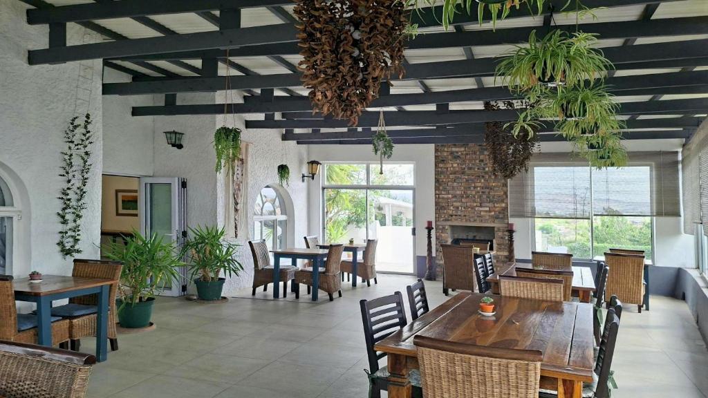 a dining room with tables and chairs and plants at Guesthouse Terra Africa in Windhoek