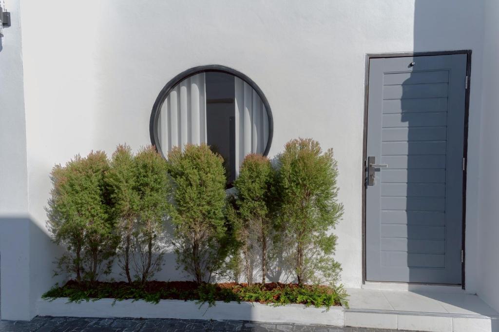 a door with a window and trees in front of it at ฌอณบูติค Shon Boutique in Ban Nong Nam Khan