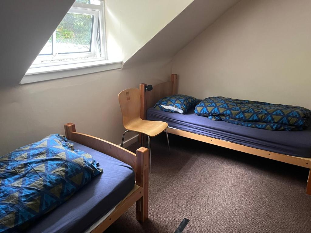 a bedroom with two bunk beds and a window at Tobermory Youth Hostel in Tobermory