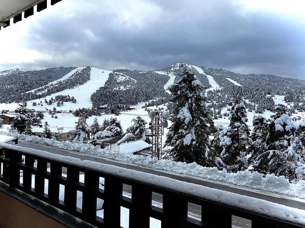 einen Balkon mit Blick auf einen schneebedeckten Berg in der Unterkunft White dream in Gréolières les Neiges