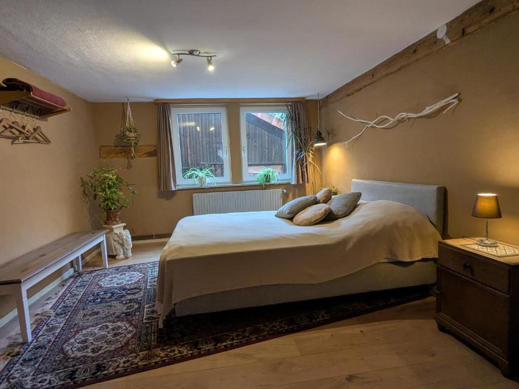 Postel nebo postele na pokoji v ubytování Wohnung am Waldrand