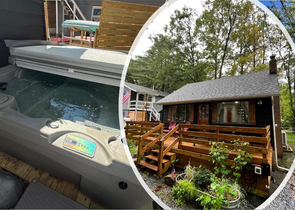 a picture of a house with a swimming pool at Wally's Cottage in Hawley