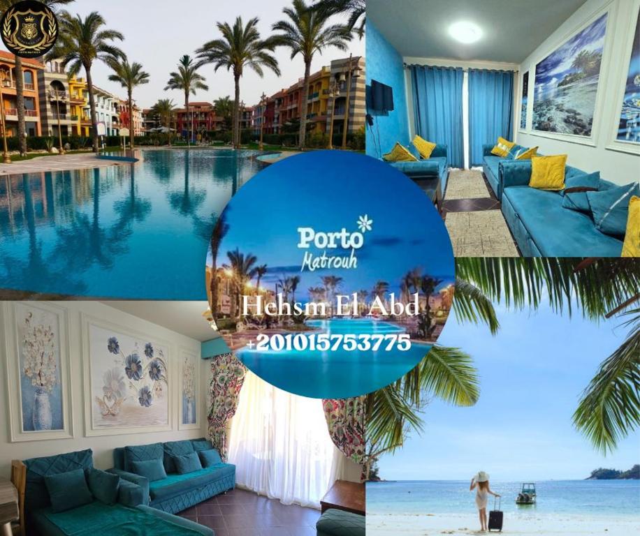 a collage of photos of a hotel with a pool at Elabd Family Porto Chalet in Marsa Matruh