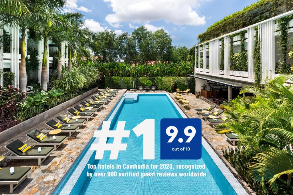 a rendering of a villa with a swimming pool at Viroth's Hotel in Siem Reap