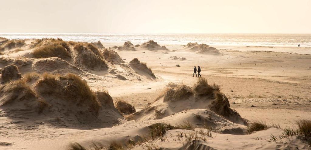 two people standing in the sand on the beach at Big Family Home Near Romo Spacious for 30 Guests in Skærbæk