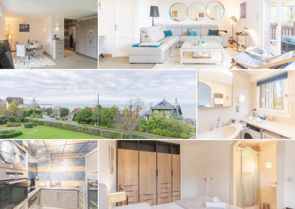 a collage of photos of a house at Le Sommet du Large - Terrasse - Vue Mer - Parking Privé in Trouville-sur-Mer