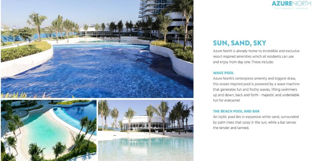 a collage of three pictures of a swimming pool at Azure North Bali 26th in Lagundi