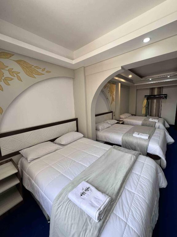 a bedroom with three beds in a room at Wary Nayra Hotel & Spa in Puno