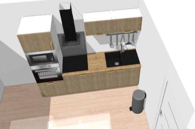 Una representación de una cocina con una impresora. en Appartement proche Grand Parc 1 Chambre, en Mauléon