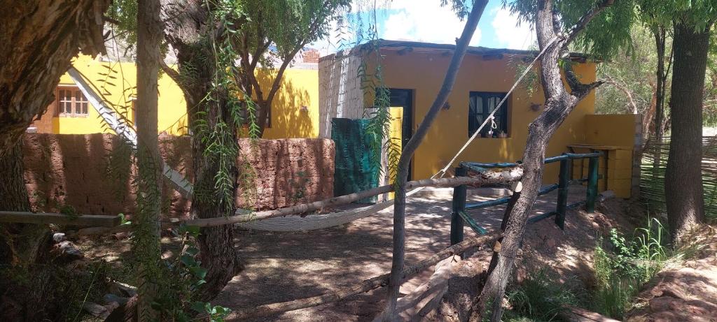 un'amaca tra gli alberi di fronte a una casa di Tale Cabaña de campo a Huacalera