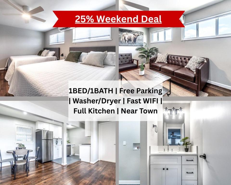 Un collage de fotos de un dormitorio y una sala de estar. en 10 Percent Off , Near MD Anderson, Limited Offer 14, en Houston