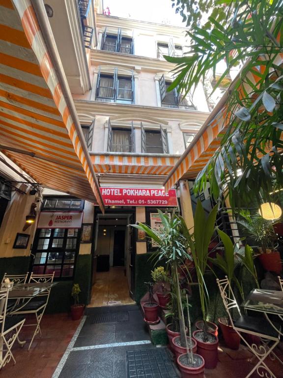 a building with plants in front of it at Hotel Pokhara Peace in Kathmandu