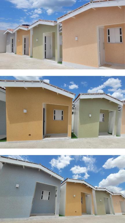 two pictures of a house before and after being remodeled at Aquarela Flats in Piranhas