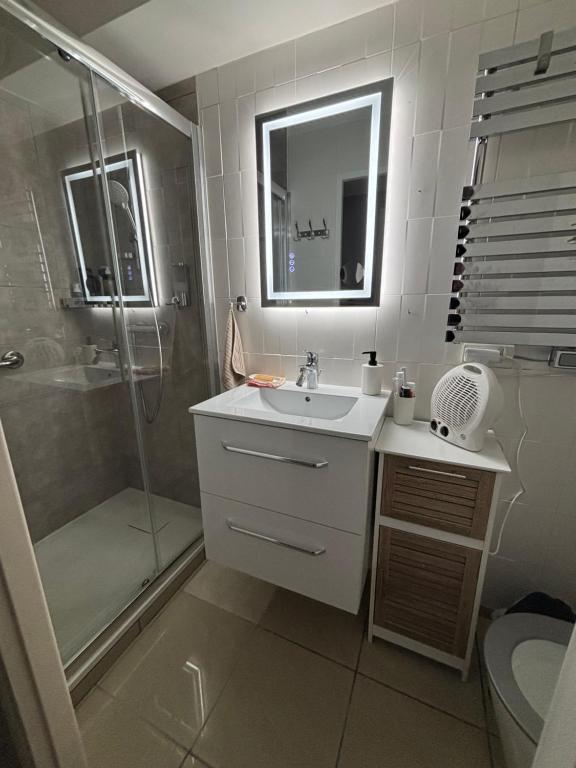 Ένα μπάνιο στο Appartement cosy entre lacs et montagnes