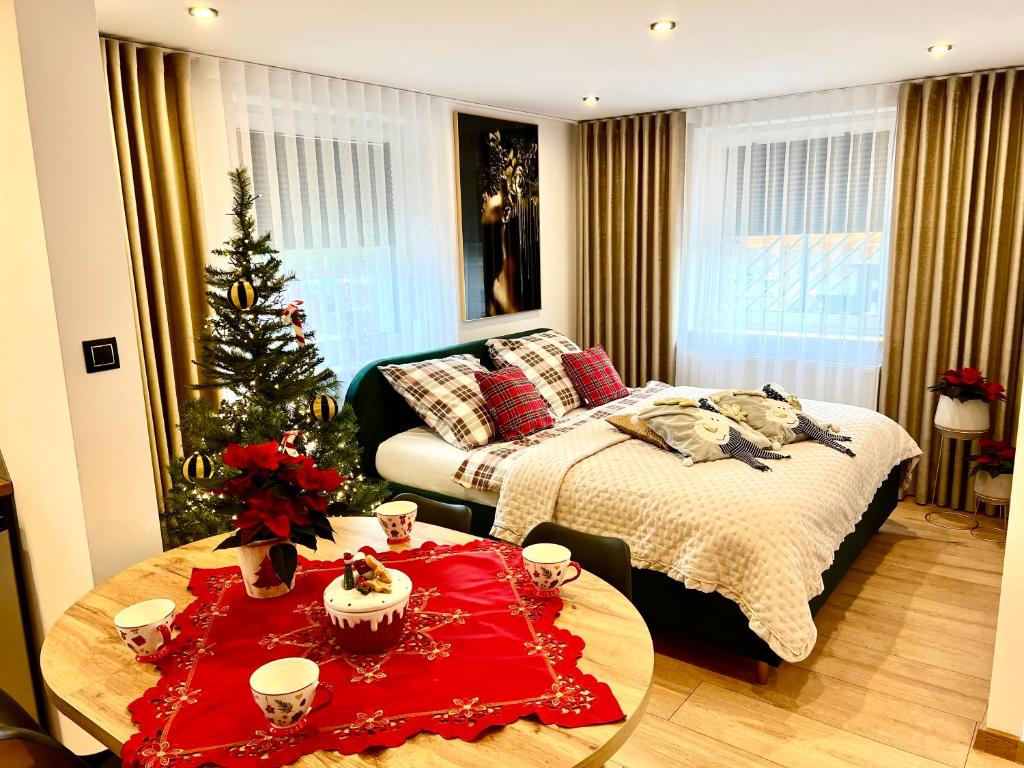 Postel nebo postele na pokoji v ubytování Apartamenty nad Starynką