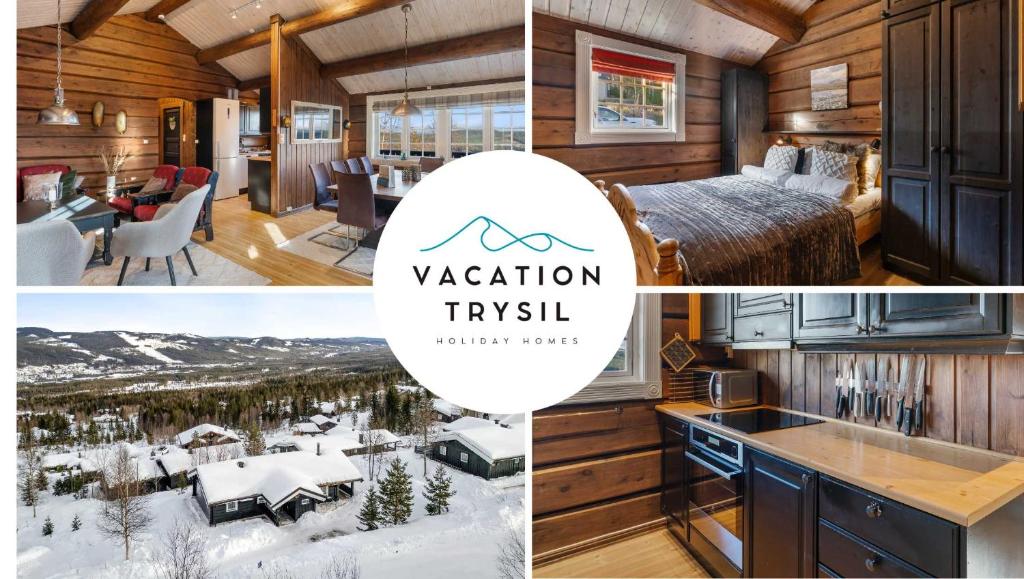 a collage of pictures of a room with a bed and a dining room at Trysilfjell 615 by Vacation Trysil in Trysil