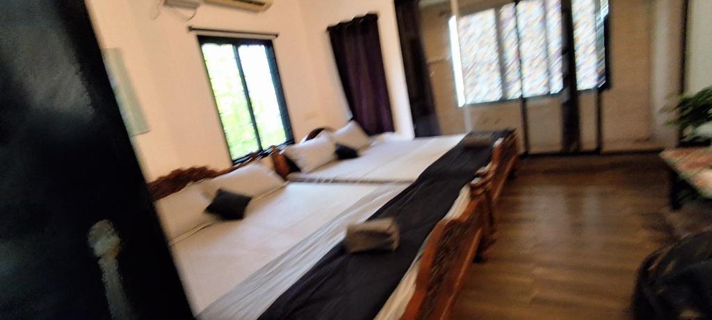 een rij banken in een kamer met ramen bij SALT classic beach resort in Kālapettai