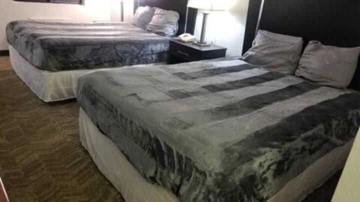 Postel nebo postele na pokoji v ubytování OSU 2 Queen Bed Hotel Room 238