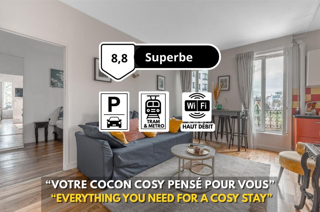 Certifikát, hodnocení, plakát nebo jiný dokument vystavený v ubytování Cosy & Lumineux 6 min PARIS La Défense 5 pers PARKING