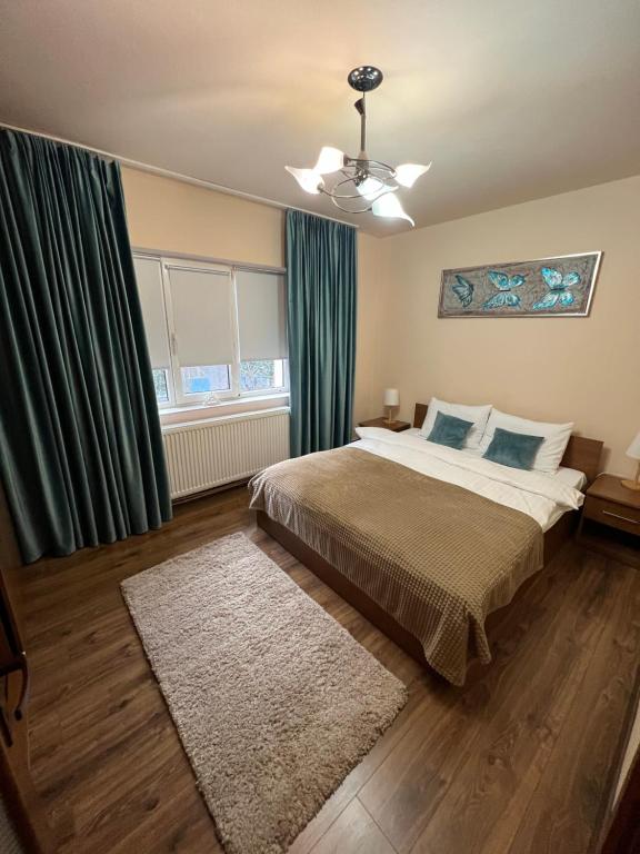 a bedroom with a large bed and a window at Apartament doua camere in Baia Mare