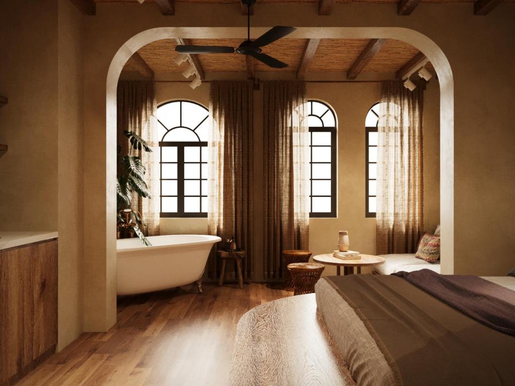 Ένα ή περισσότερα κρεβάτια σε δωμάτιο στο Superior Vintage House with Full Amenities