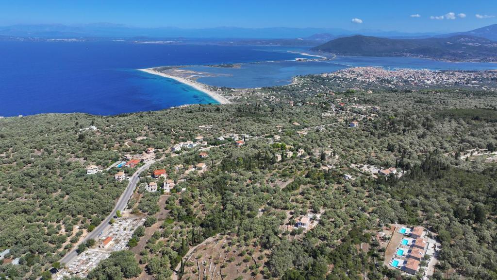an aerial view of a beach and the ocean at Ionian Harmony in Tsoukaladhes