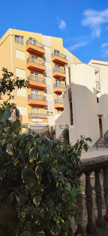 a building with a plant in front of it at Apartmani Resna Budva in Budva