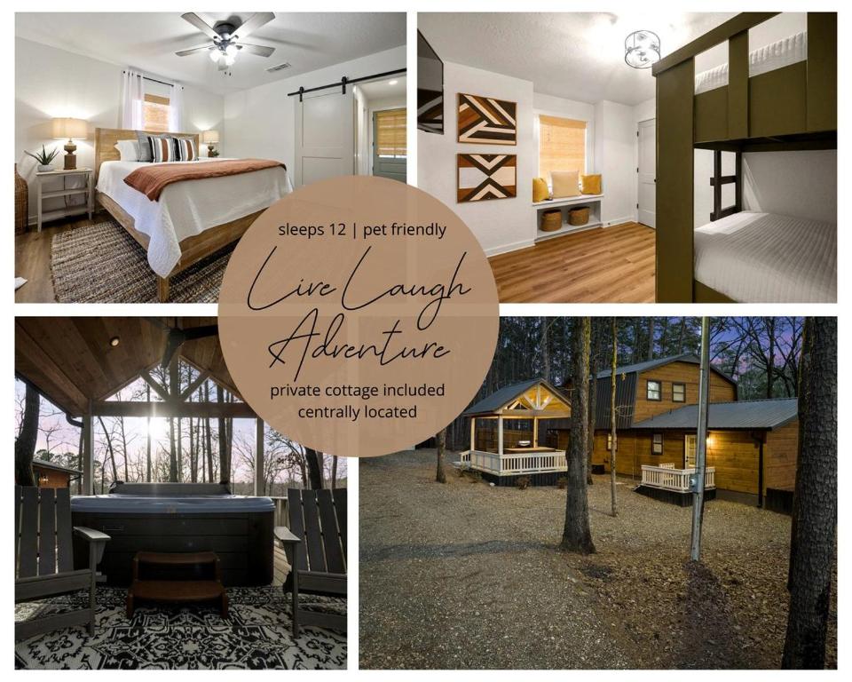 Ένα ή περισσότερα κρεβάτια σε δωμάτιο στο Cozy Cabin with Additional Studio Mini-Cabin in Broken Bow, Oklahoma