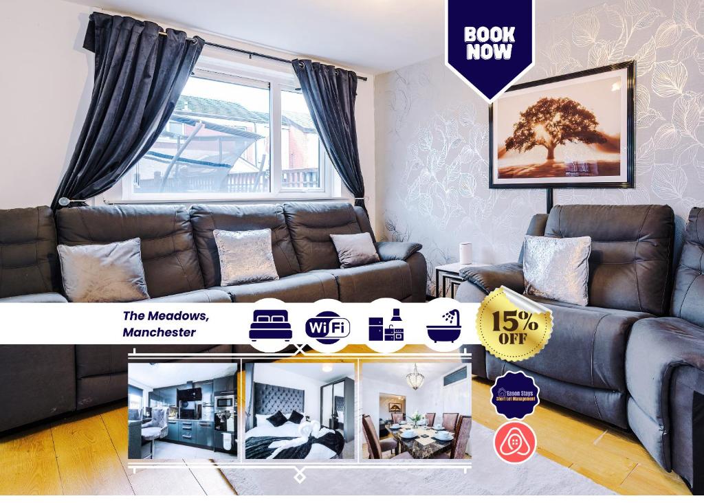 a picture of a living room with a couch at Middleton 4 Bed Free Parking Long stays in Middleton