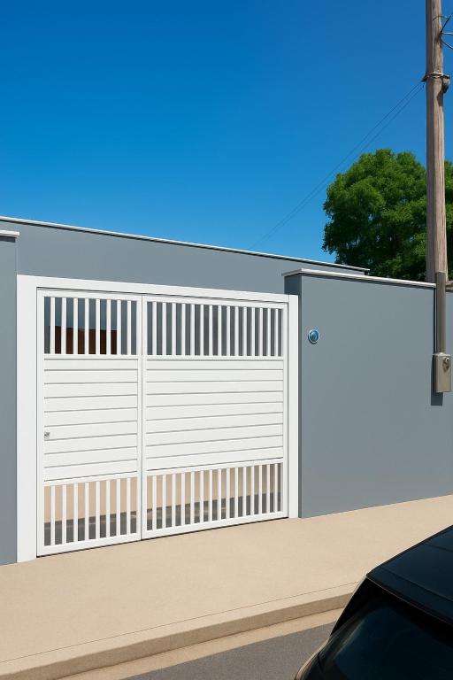 a white garage door on a house at Palace Massaguaçu in Caraguatatuba