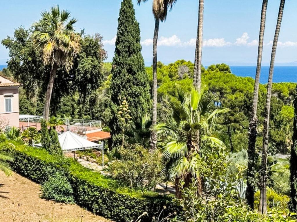 a view of a house with palm trees and the ocean at Apartment Villa Le Palme by Interhome in Rio Marina