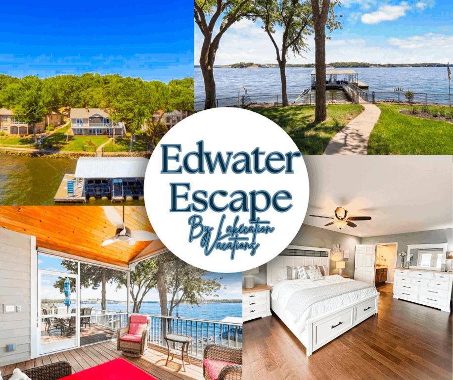 een collage van foto's van een huis bij Edgewater-Lakefront 3 BD25BADeckDockGril-16P in Laguna Beach