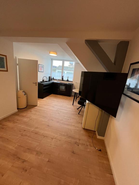 a living room with a flat screen tv on a wall at Luxus Ferien Apartment vS in Marburg an der Lahn