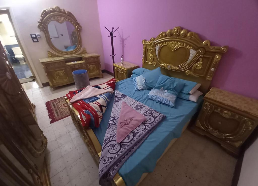 a bedroom with a bed and a mirror at Lotus 蓮 in Abu Simbel