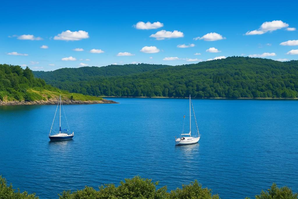 MarinaMar Camariñas في كامارينياس: وجود اثنين من القوارب في وسط البحيرة