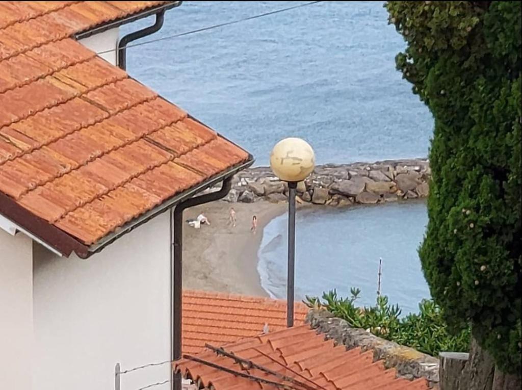 a view of the beach from a house with a ball at Nonna Liliana in San Lorenzo al Mare