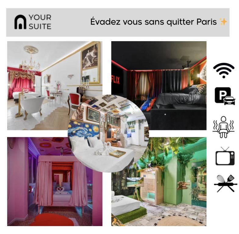 a collage of pictures of a room at YourSuite Studio Premium à Thème in Chaville