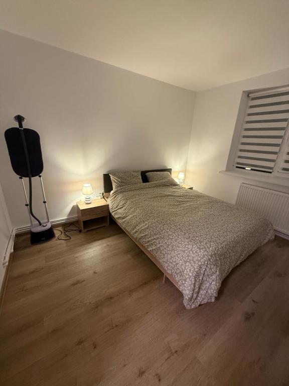 a bedroom with a bed and a tv in it at Ru apartment in Craiova